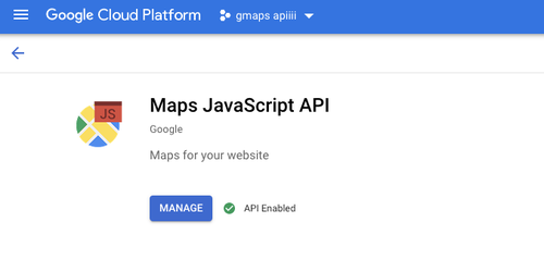 Google Cloud Platform - Página de habilitação da API Maps Javascript