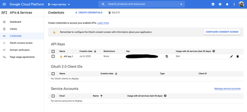 Google Cloud Platform - Lista de chaves de API no projeto