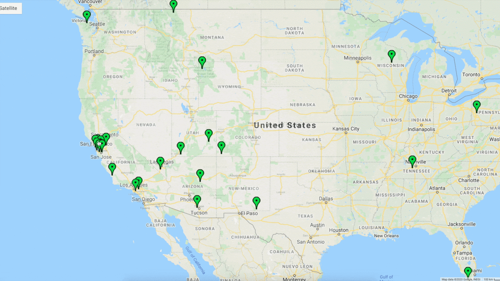 gif do projeto 'olhe para o céu!' visualizando dados no mapa