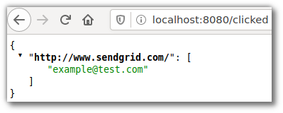 Example JSON in the browser for `/clicked` endpoint