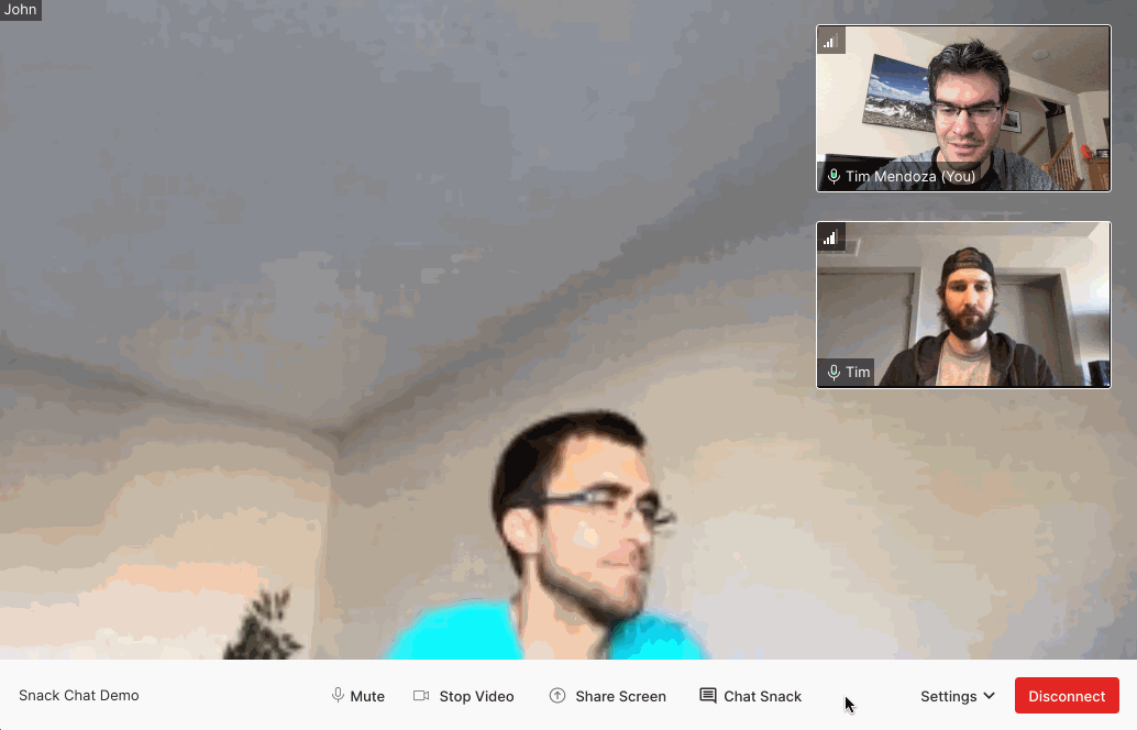 gif of three people using Twilio Video&#x27;s Snack Chats feature 