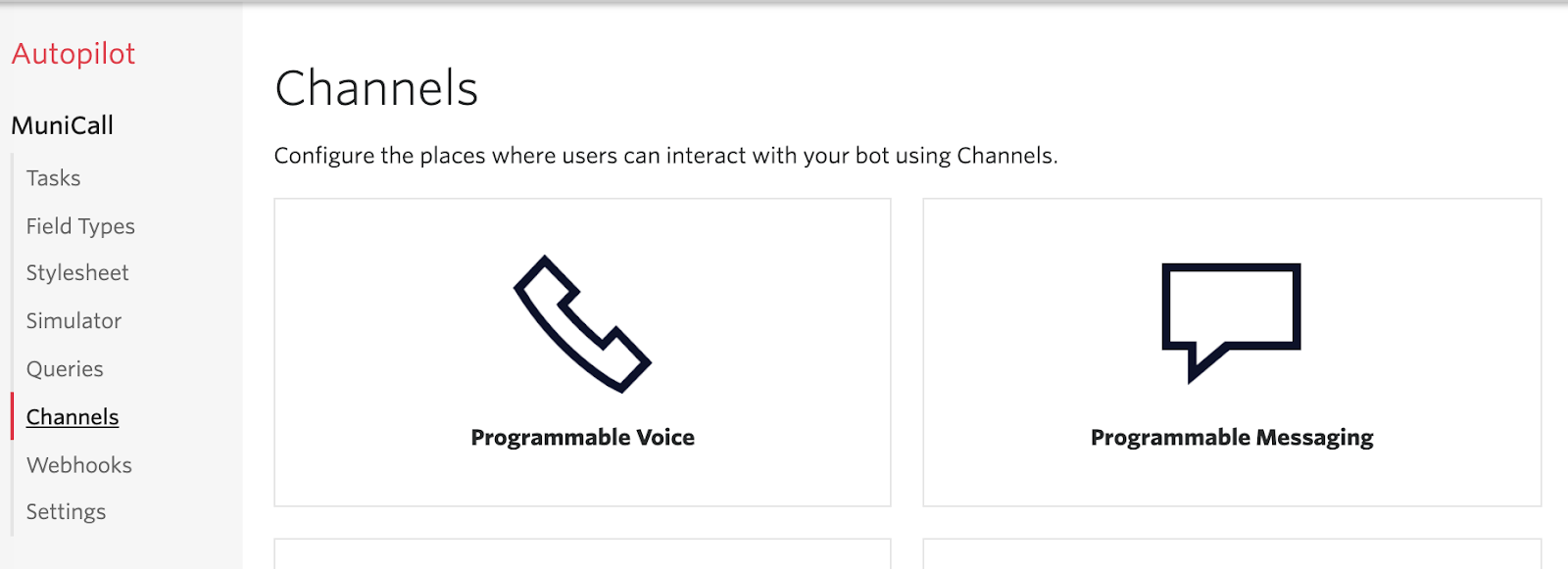 configure bot with webhook channels UI