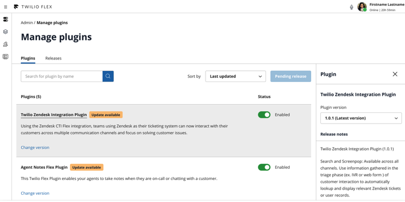 Flex Plugin management dashboard