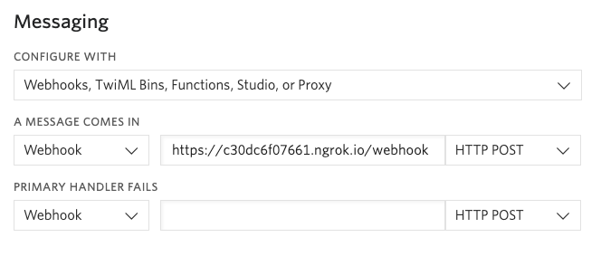 SMS webhook configuration