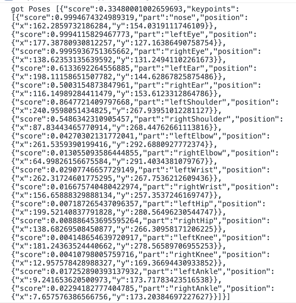 poses detected in browser printed to console