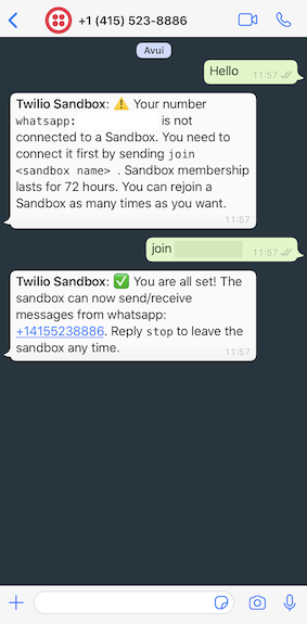 Twilio sandbox confirmation message