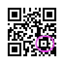 a QR code with the small square near the bottom right corner circled in pink.