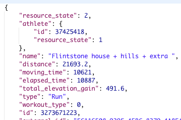 JSON for most recent Strava activity completed in Postman