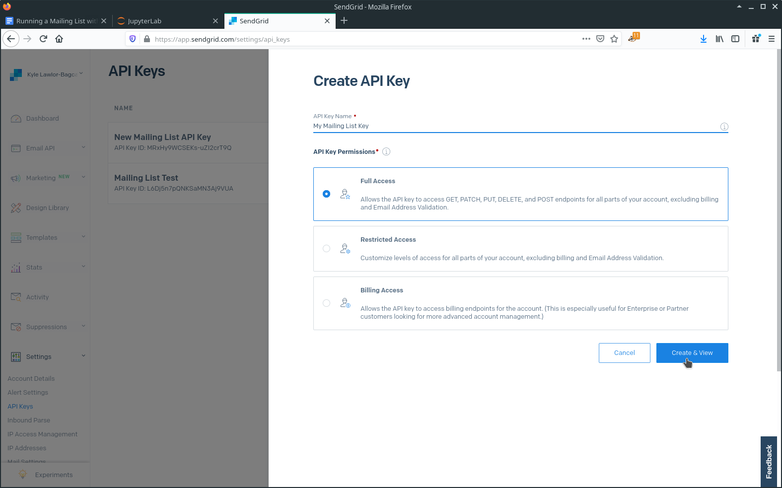 sendgrid create api key