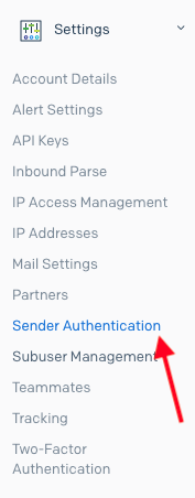 sender authentication menu option