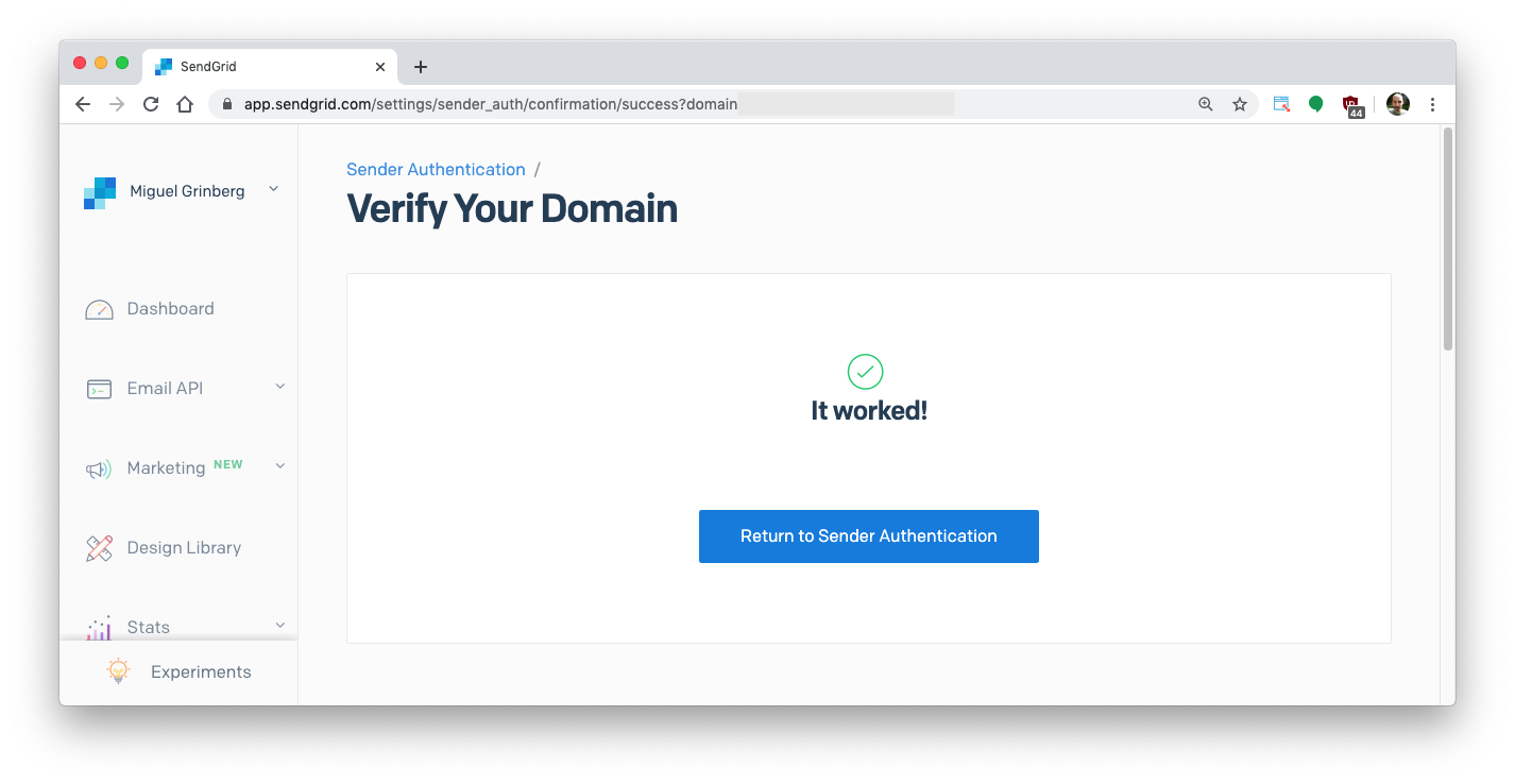 domain verification successful