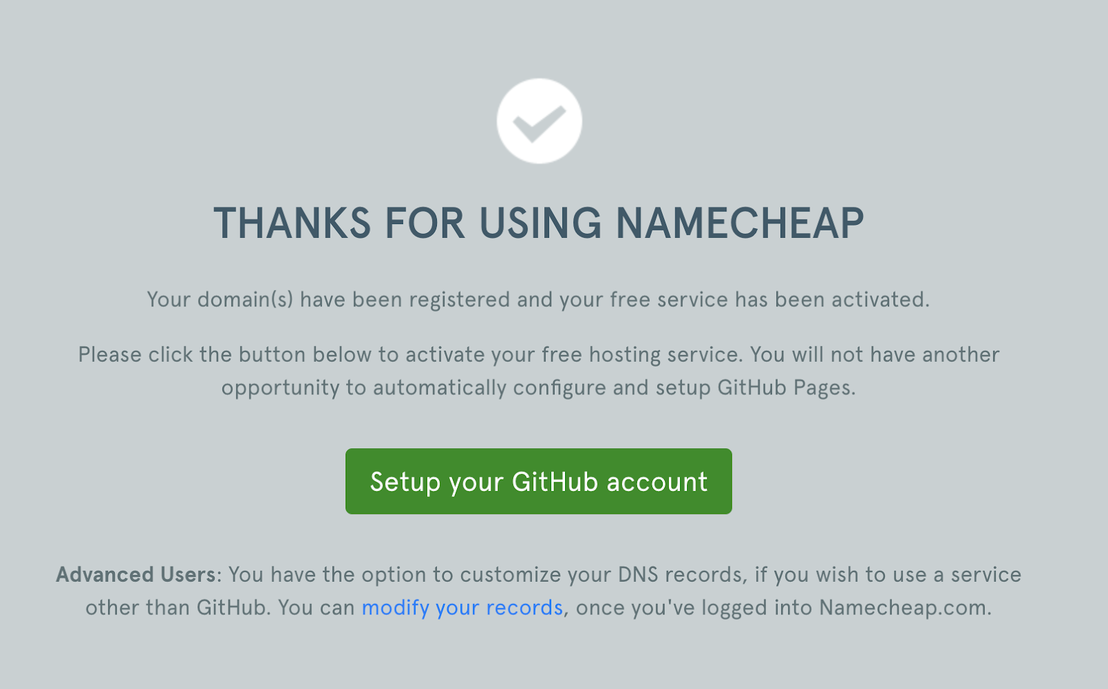 GitHub to Namecheap connection