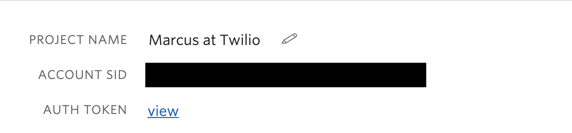 Twilio Dashboard Credentials