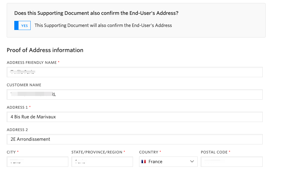 formulaire de documents à uploader dans la console twilio