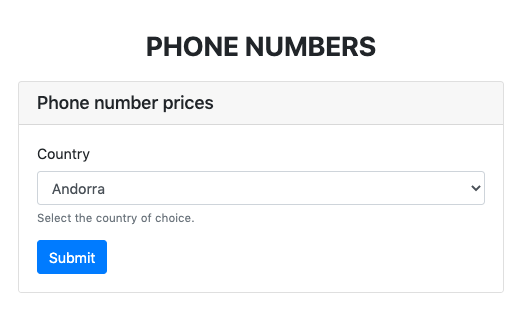 Phone Numbers UI form