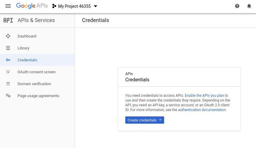 Create Google credentials screenshot