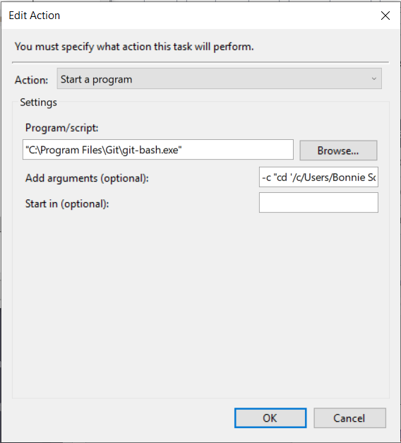 New Action popup configuration