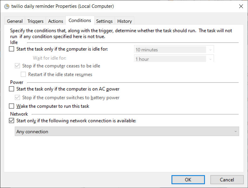 Conditions tab configuration