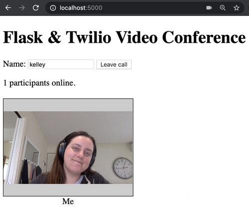 capture d&#x27;écran de l&#x27;application de chat vidéo avec 1 participant en ligne