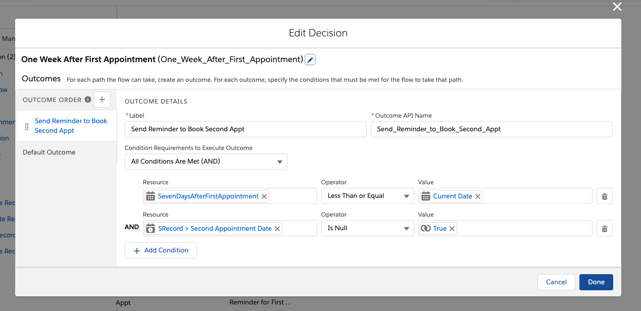 The decision to send one week after the first appointment or not