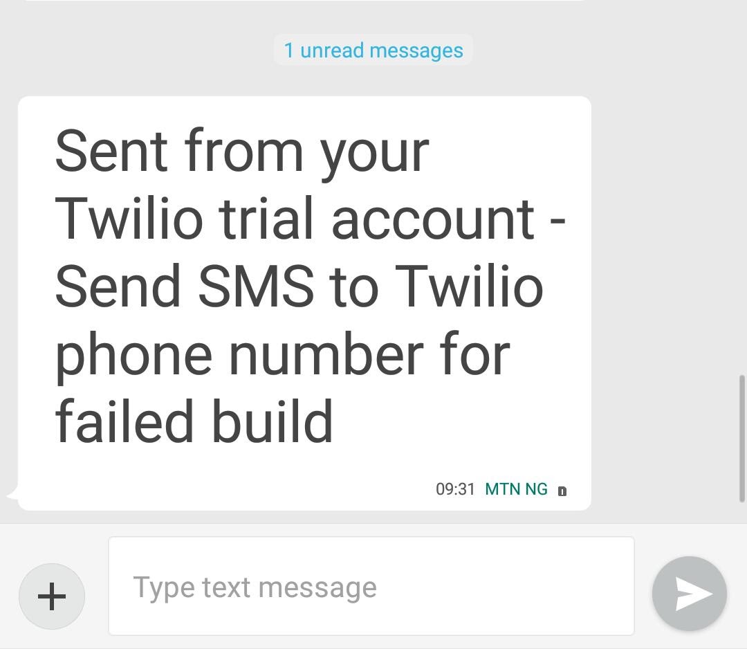 Error message SMS for failed build