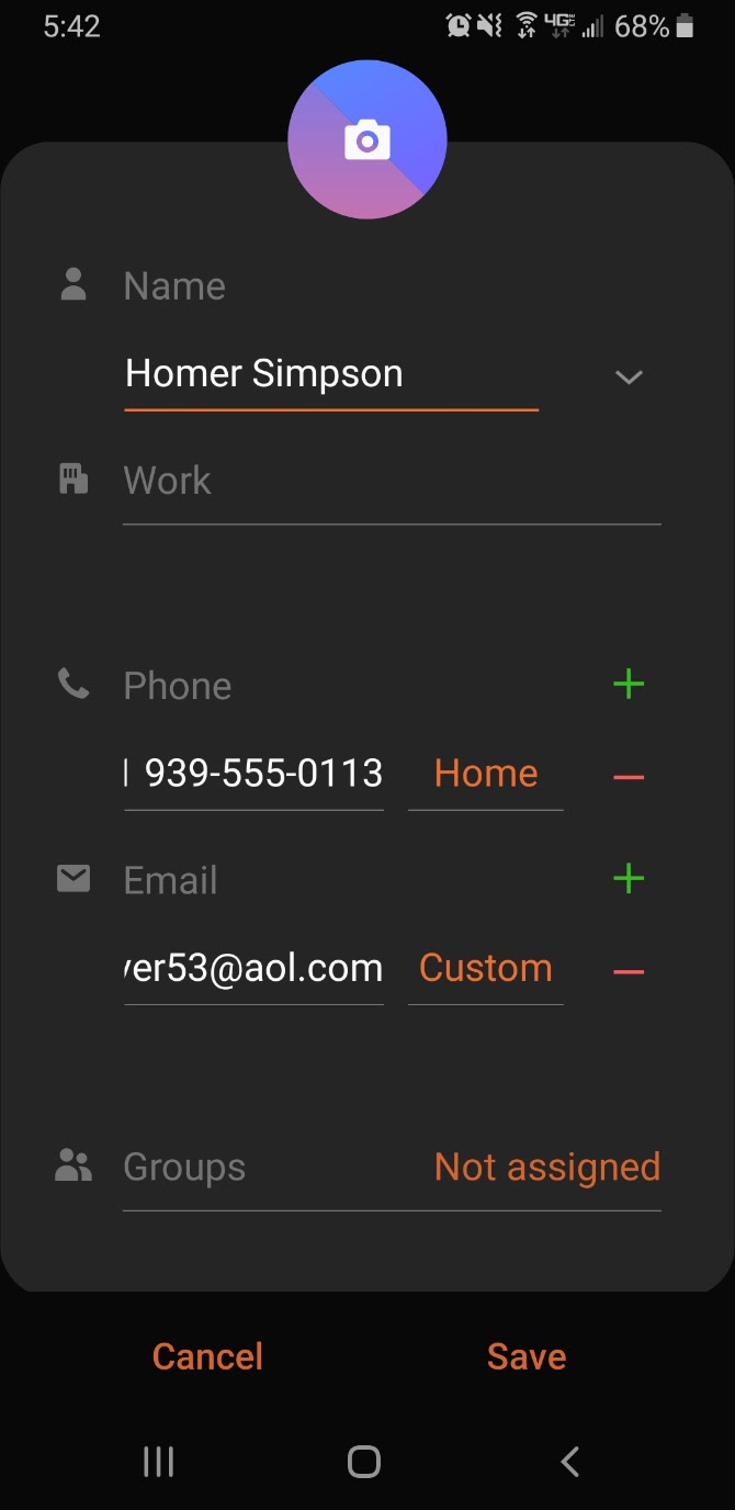 example vcard information displayed on an android phone for article tutorial on how to send a vcard using twilio sms