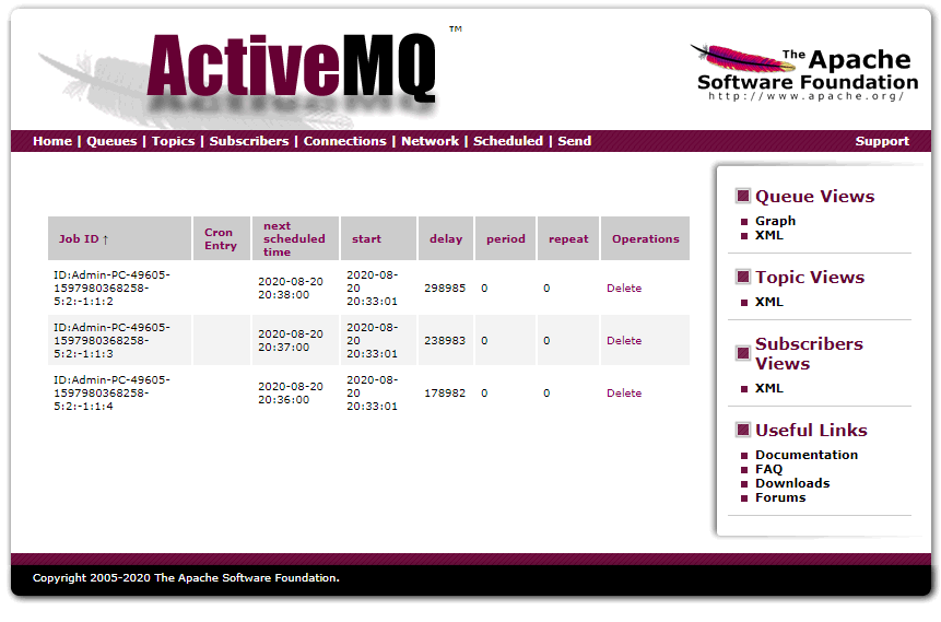 ActiveMQ Scheduled page screenshot