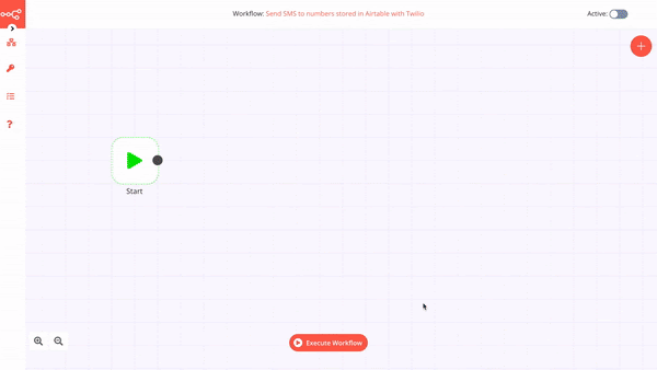 animated screenshot showing creating of the Twilio node