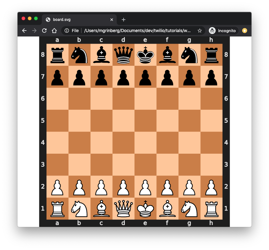 Diagram of a chess board svg file on web browser