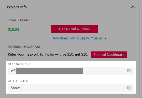 Twilio account sid and auth token