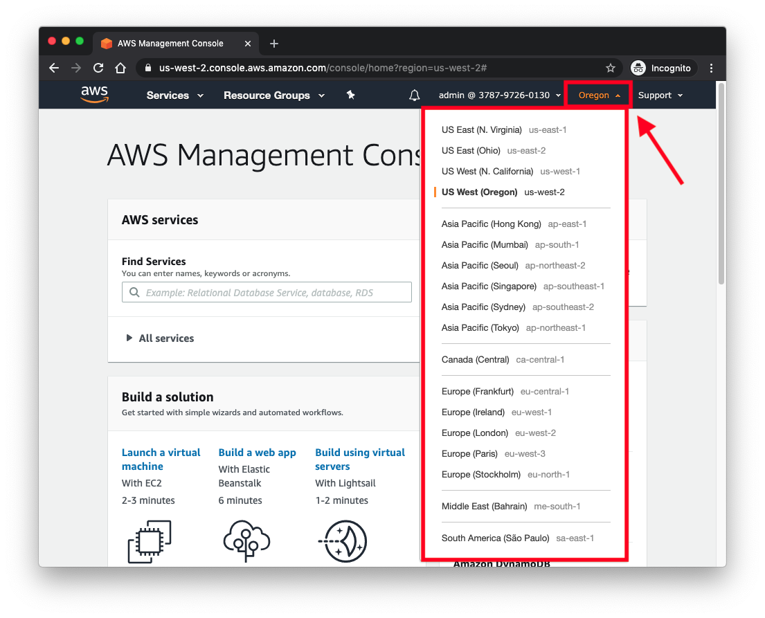 select aws region