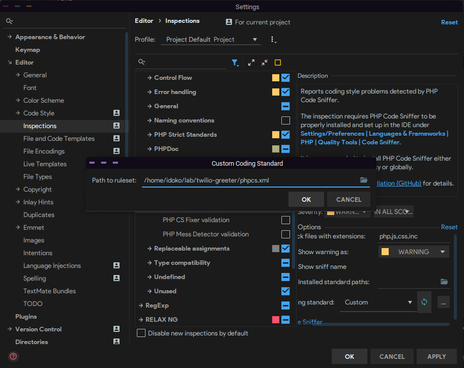 PHP Storm with successful PHCS sniffing