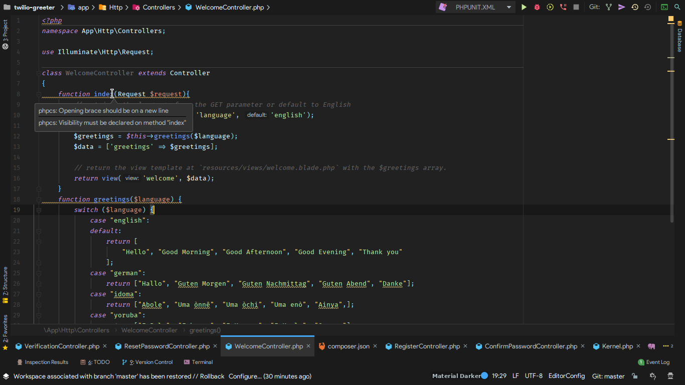 PHP Storm with PHPCS checks