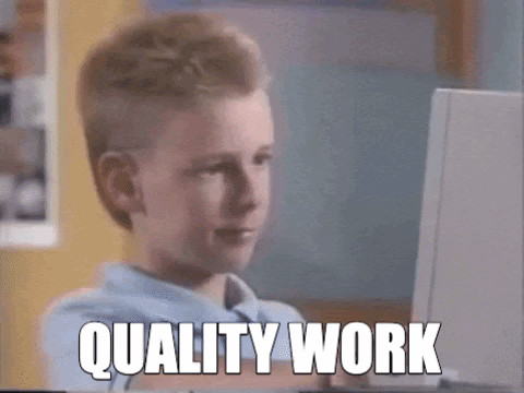 kid with thumbs up saying "quality work"