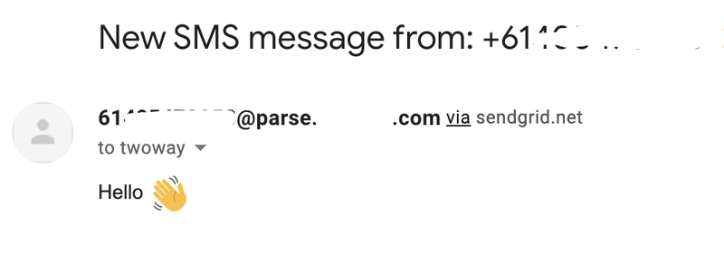 Incoiming SMS reenviado a correo electrónico a través de SendGrid