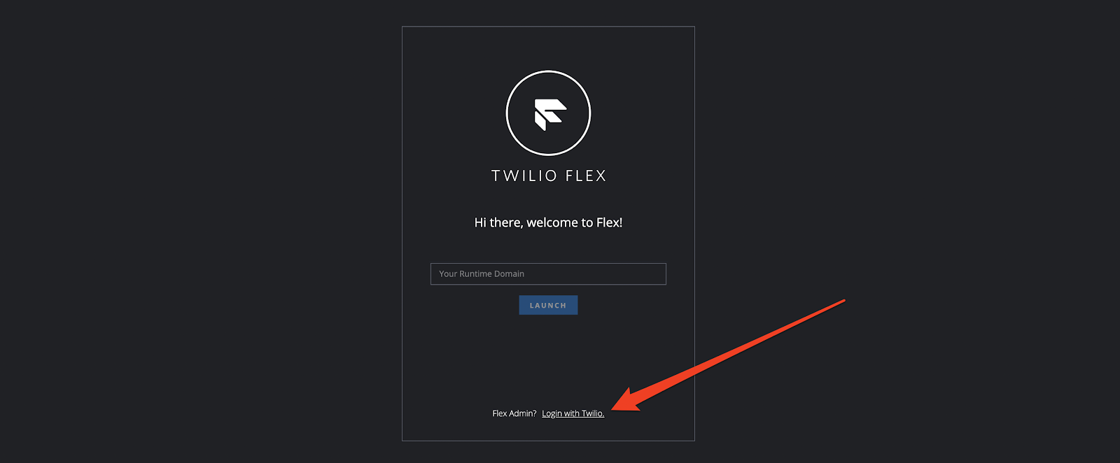 Screenshot showing how to Login with Twilio when you launch Flex