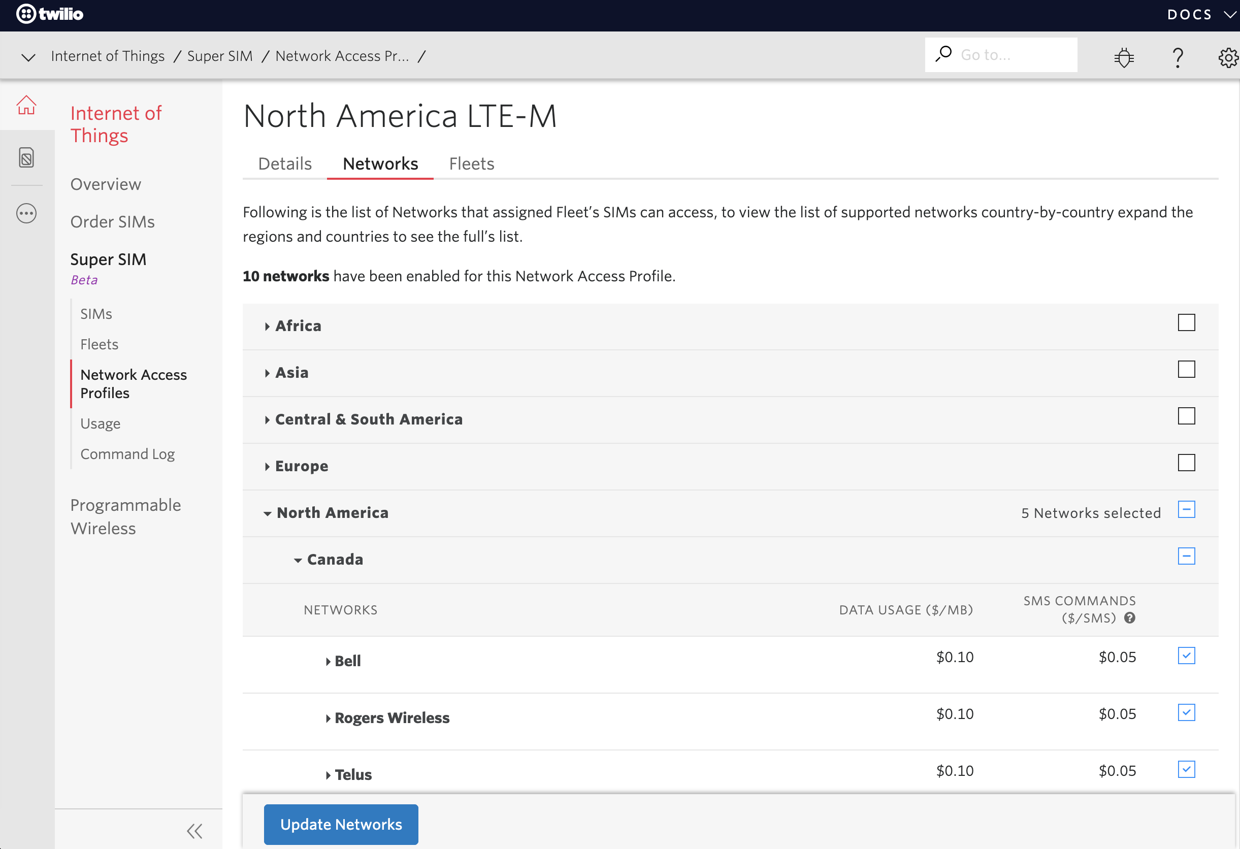 North American networks for LTE-M