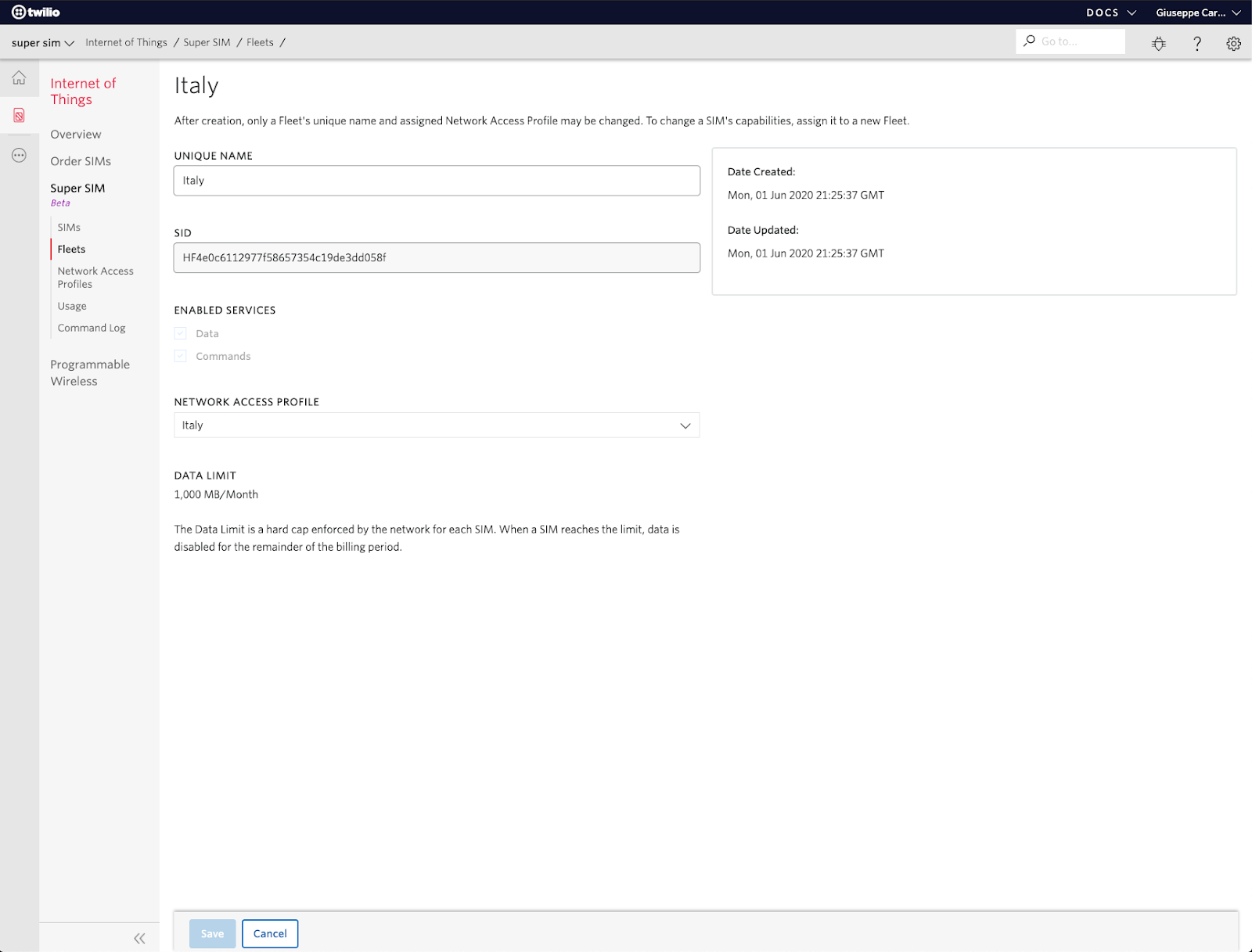 Associating a Network Access Profile with an IoT device fleet