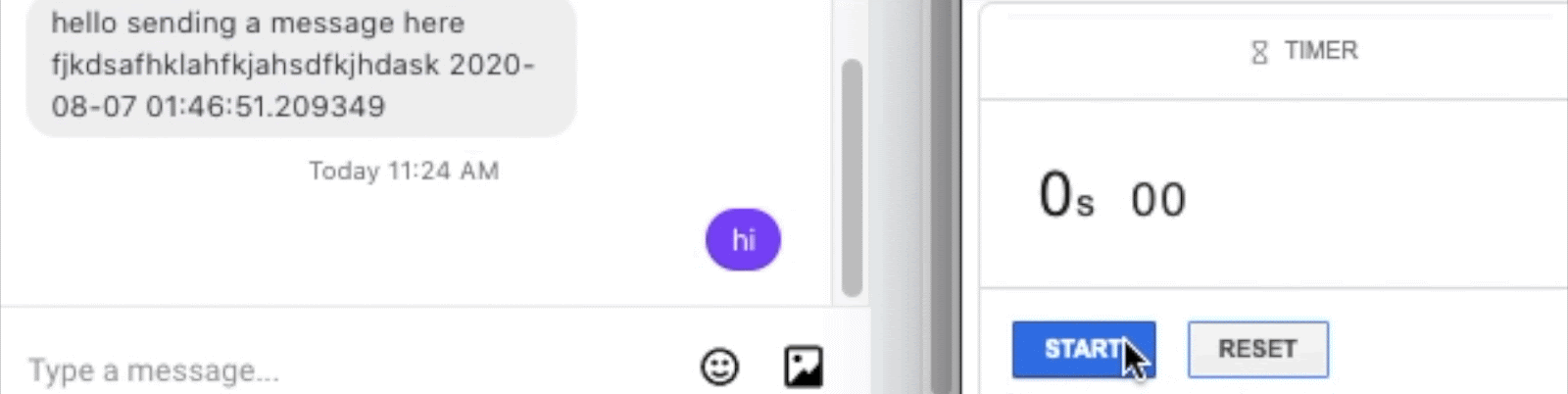 gif of SMS text message demo alongside a timer