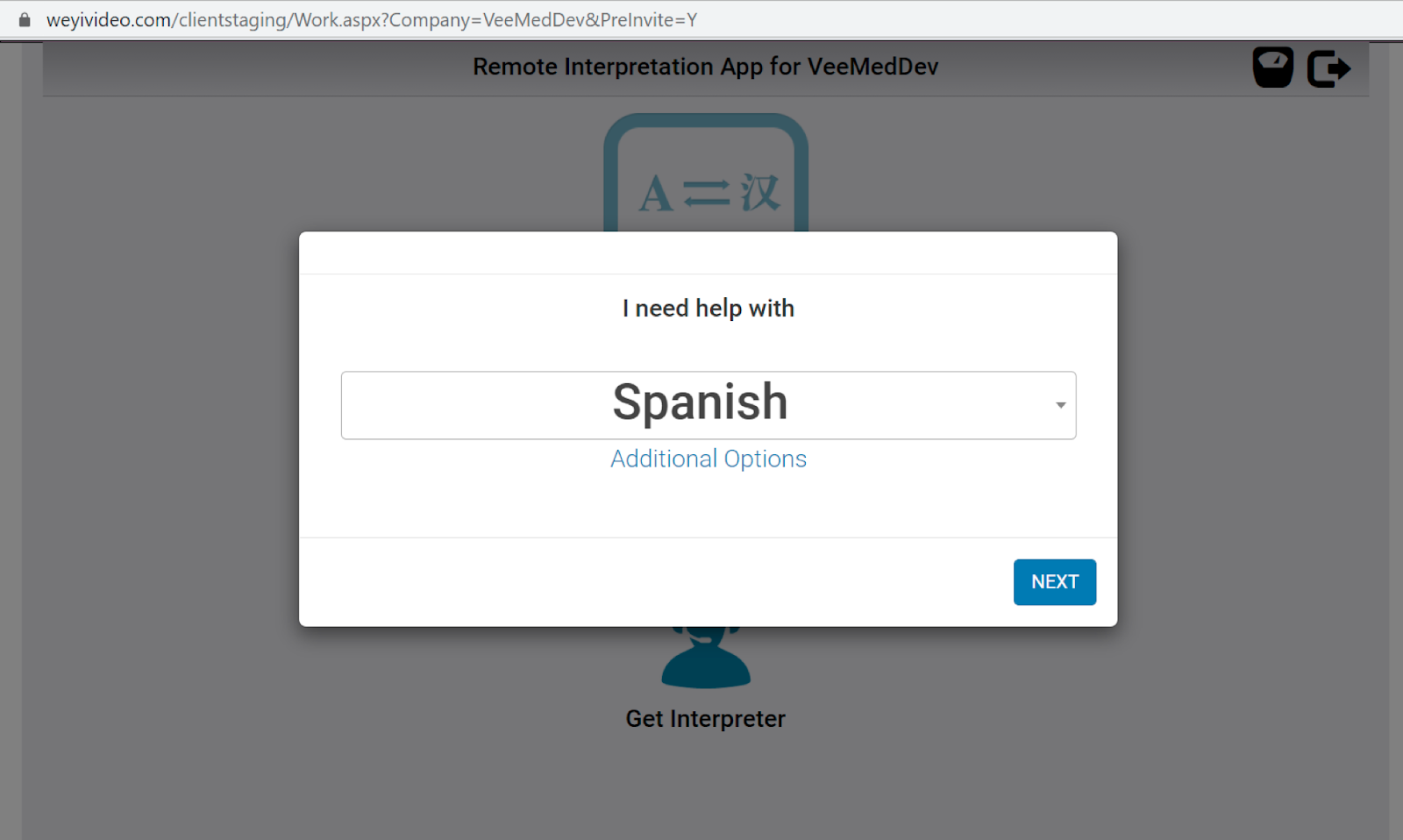 Adding a VOYCE interpreter for Spanish translation in a telehealth room