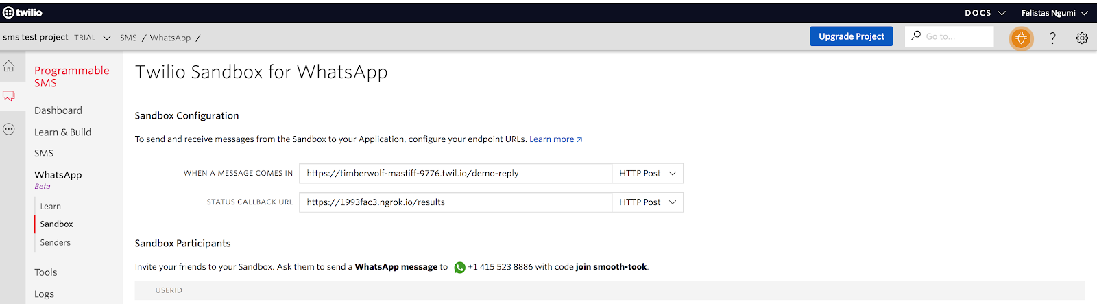 Twilio Sandbox for WhatsApp