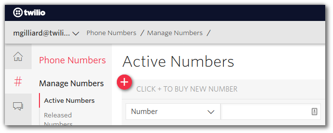 Screenshot of Twilio console buying a phone number