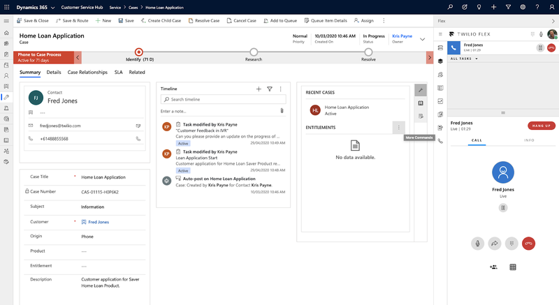 Capture d"écran - Appel à une instance Flex intégrée à Dynamics 365