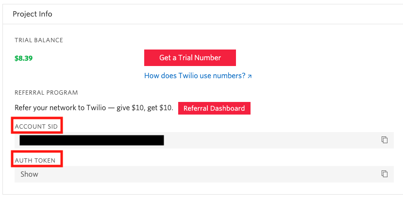 Twilio Console AccountSid AuthToken