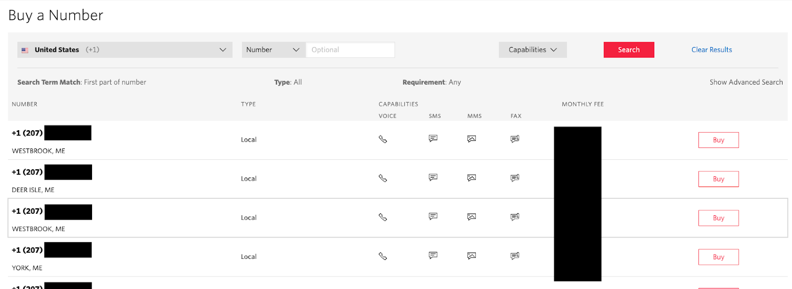 Twilio Console Purchase Phone Number