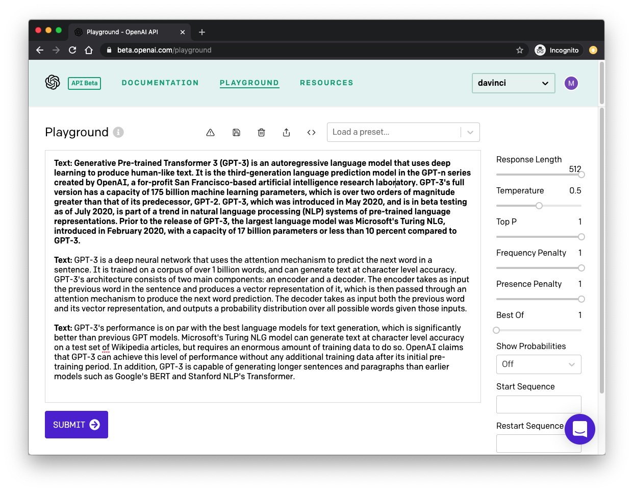 Openai com api. OPENAI Playground.