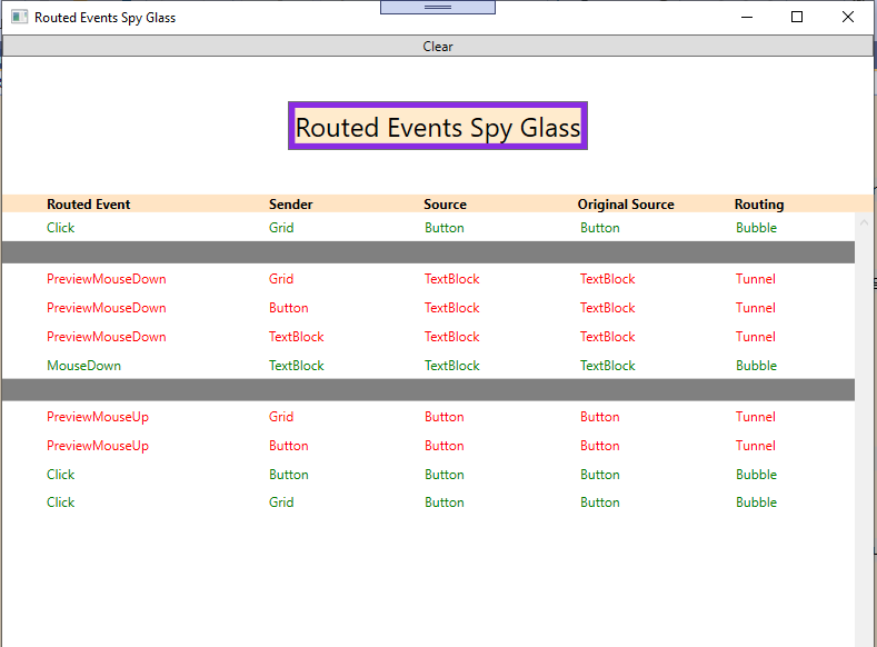 Routed Events Spy Glass app screenshot - left click