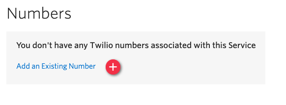 Screenshot of a "Number" dialogue prompting the user to associate a Twilio number with the Default Conversations Service.