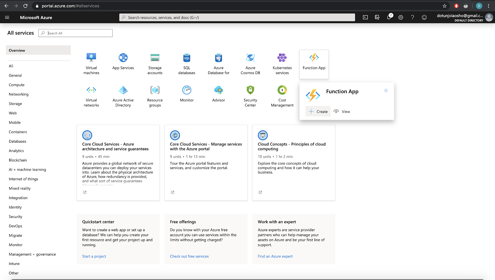 azure portal screenshot