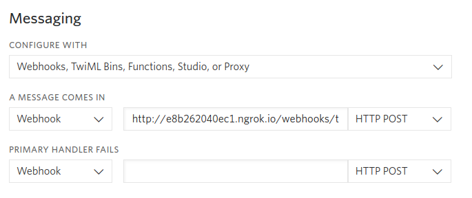 Twilio webhook configuration